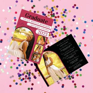 Bold Magenta Black Typography Photo Graduation Invitation