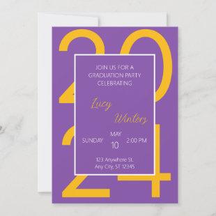 Bold Minimal Graduation Party Gold & Purple Invitation