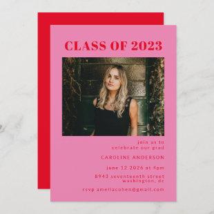 Bold Modern Pink and Red Photo Graduation Party  Invitation