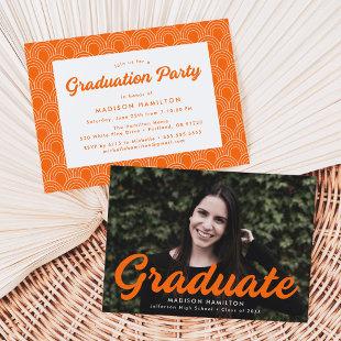 Bold Orange Script Photo Graduation Party Invitation