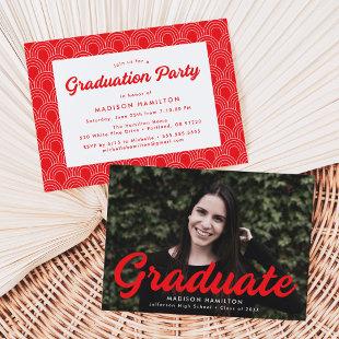 Bold Red Script Photo Graduation Party Invitation