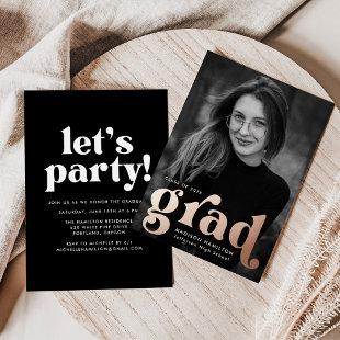 Bold Rose Gold Typography Photo Graduation Party Foil Invitation