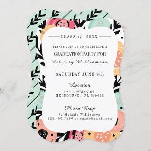 Bold Trendy Abstract Floral Print Grad Invitation