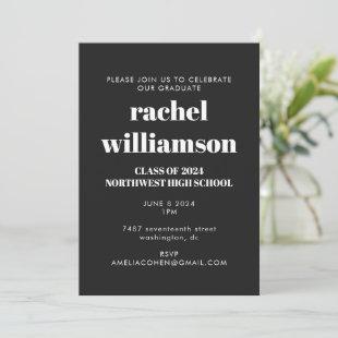 Bold Typography Black and White Graduation Party  Invitation