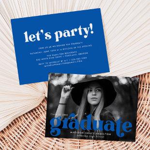 Bold Typography Blue Photo Graduation Party Invitation