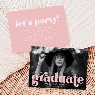 Bold Typography Blush Pink Photo Graduation Party Invitation