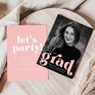 Bold Typography Blush Pink Photo Graduation Party Invitation