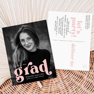 Bold Typography Blush Pink Photo Graduation Party Invitation Postcard