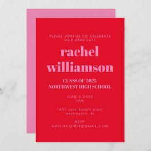 Bold Typography Bright Pink Red Graduation Party Invitation