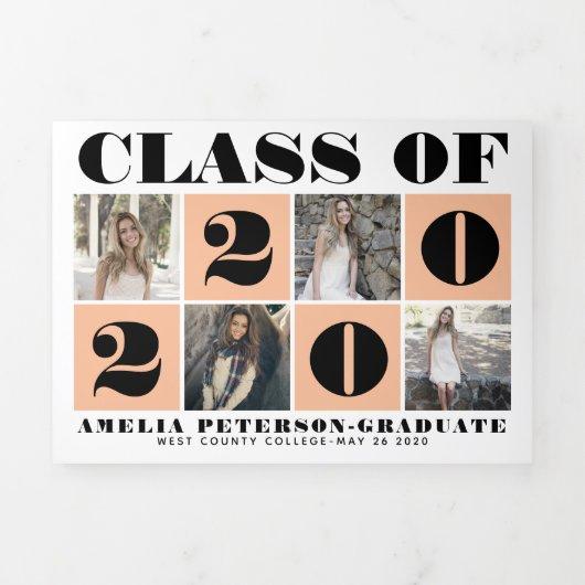 Bold typography Class of 2020 photo collage peach Tri-Fold Announcement