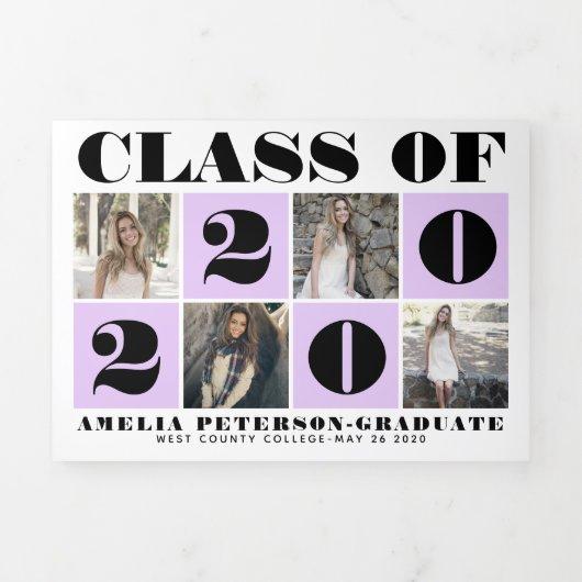 Bold typography Class of 2020 photo collage purple Tri-Fold Announcement