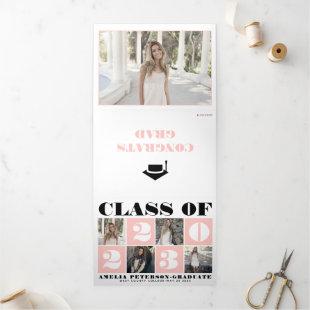 Bold typography Class of 2023 photo collage blush Tri-Fold Announcement