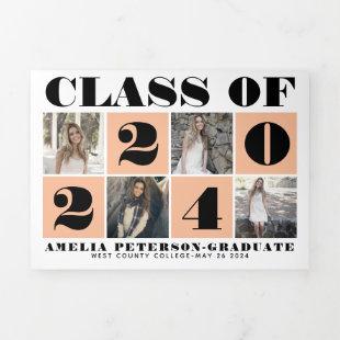 Bold typography Class of 2024 photo collage peach Tri-Fold Announcement