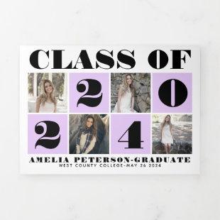 Bold typography Class of 2024 photo collage purple Tri-Fold Announcement