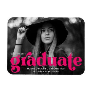 Bold Typography Fuchsia Photo Graduation Magnet