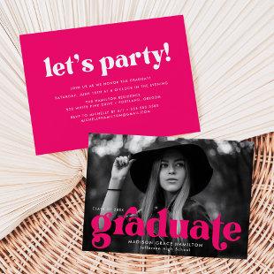 Bold Typography Fuchsia Photo Graduation Party Invitation