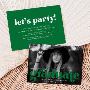 Bold Typography Green Photo Graduation Party Invitation