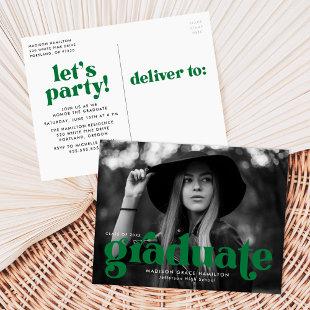 Bold Typography Green Photo Graduation Party Invitation Postcard