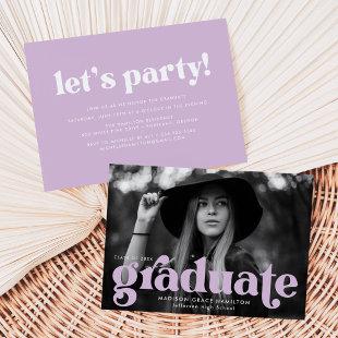 Bold Typography Lilac Photo Graduation Party Invitation