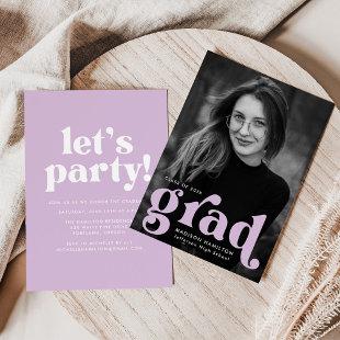 Bold Typography Lilac Photo Graduation Party Invitation