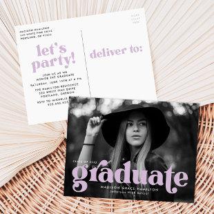 Bold Typography Lilac Photo Graduation Party Invitation Postcard