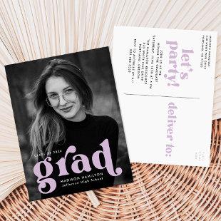 Bold Typography Lilac Photo Graduation Party Invitation Postcard