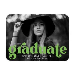 Bold Typography Lime Green Photo Graduation Magnet