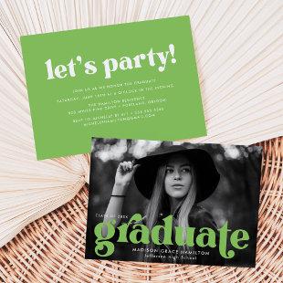 Bold Typography Lime Green Photo Graduation Party Invitation