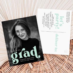 Bold Typography Mint Green Photo Graduation Party Invitation Postcard