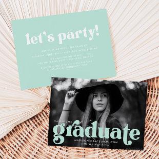 Bold Typography Mint Photo Graduation Party Invitation