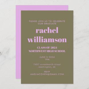 Bold Typography Olive and Lilac Graduation Party Invitation