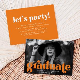 Bold Typography Orange Photo Graduation Party Invitation