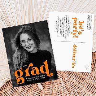 Bold Typography Orange Photo Graduation Party Invitation Postcard