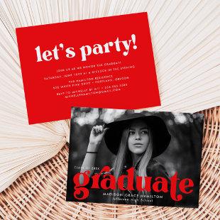 Bold Typography Red Photo Graduation Party Invitation