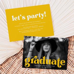 Bold Typography Yellow Photo Graduation Party Invitation