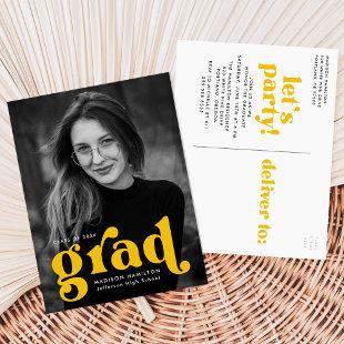 Bold Typography Yellow Photo Graduation Party Invitation Postcard