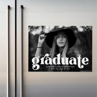 Bold White Typography Photo Graduation Magnetic Invitation