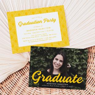 Bold Yellow Script Photo Graduation Party Invitation