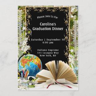 Book World Frame Black Graduation Invitation