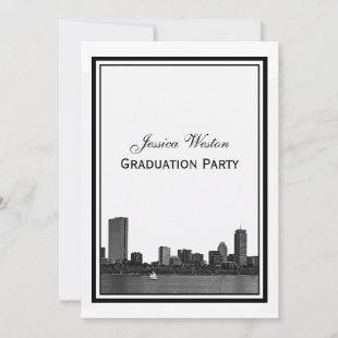 Boston Skyline Etched Framed Graduation Invitation
