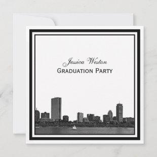 Boston Skyline Etched Framed Graduation Party Invitation