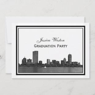 Boston Skyline Etched Framed H Graduation Invitation