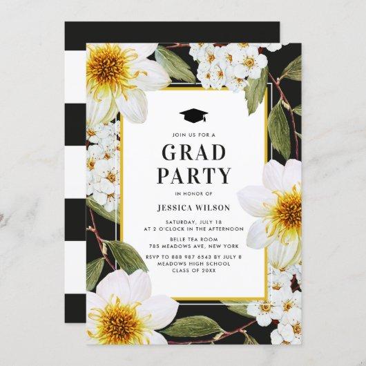 Botanical White Dahlias and Spireas Graduation Invitation