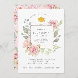 Bountiful Roses | Pink Floral Graduation Party Invitation