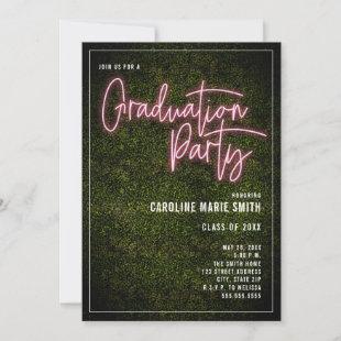 Boxwood Pink Neon Sign Graduation Party Invitation