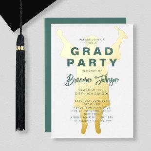 Boy Emerald Green Gold Graduation Party Foil Invitation
