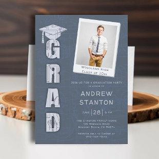 Boy High School Graduation Science Tech Gray Photo Invitation