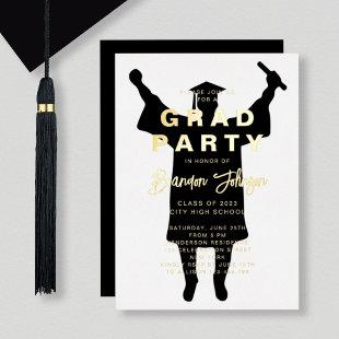 Boy Modern Black Gold Graduation Party Foil Invitation