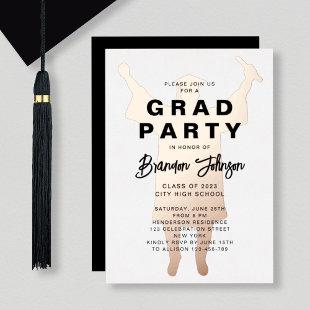 Boy Modern Black Rose Gold Graduation Party Foil Invitation