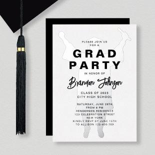 Boy Modern Black Silver Graduation Party Foil Invitation